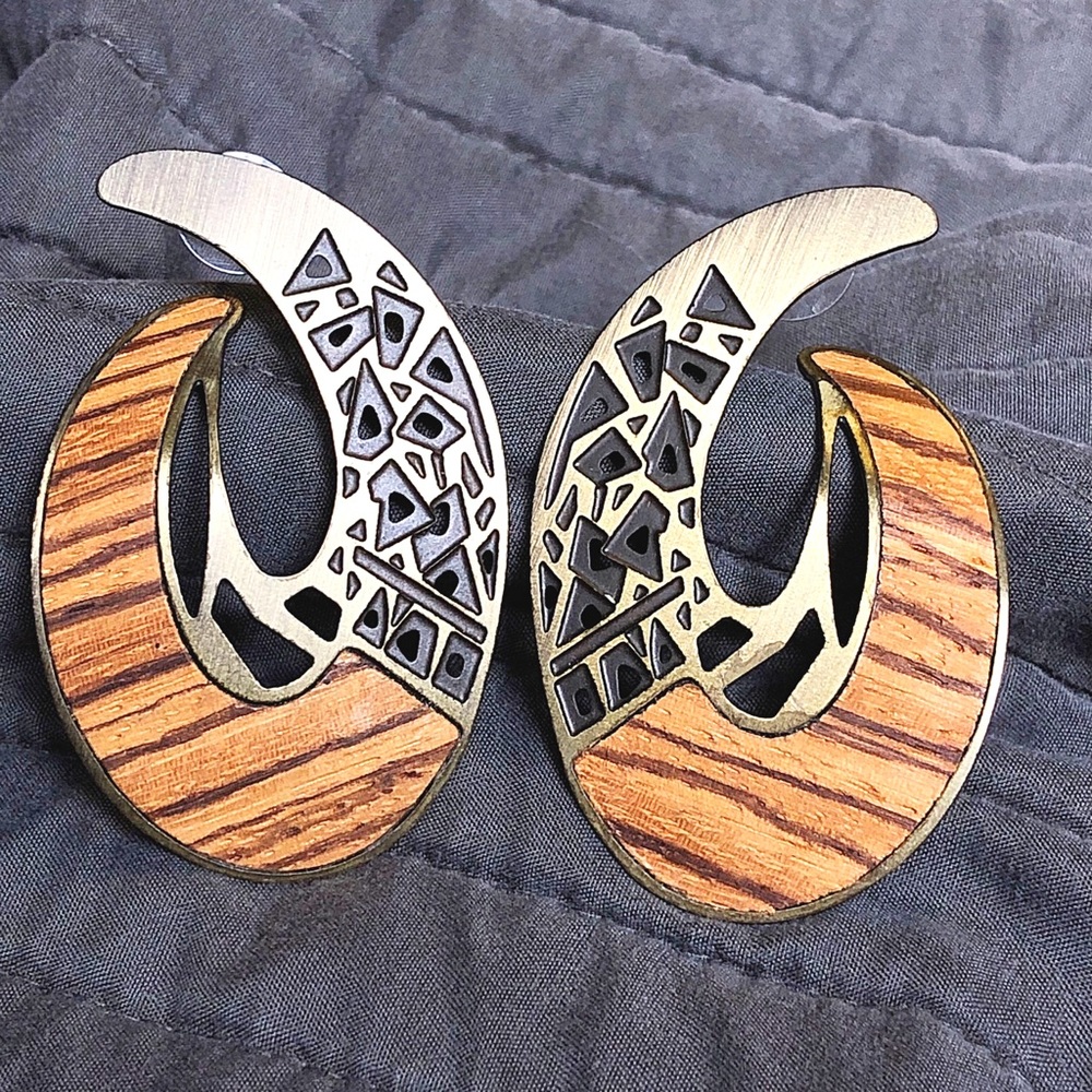 Edgar Berebi Brass Wood Abstract Earrings